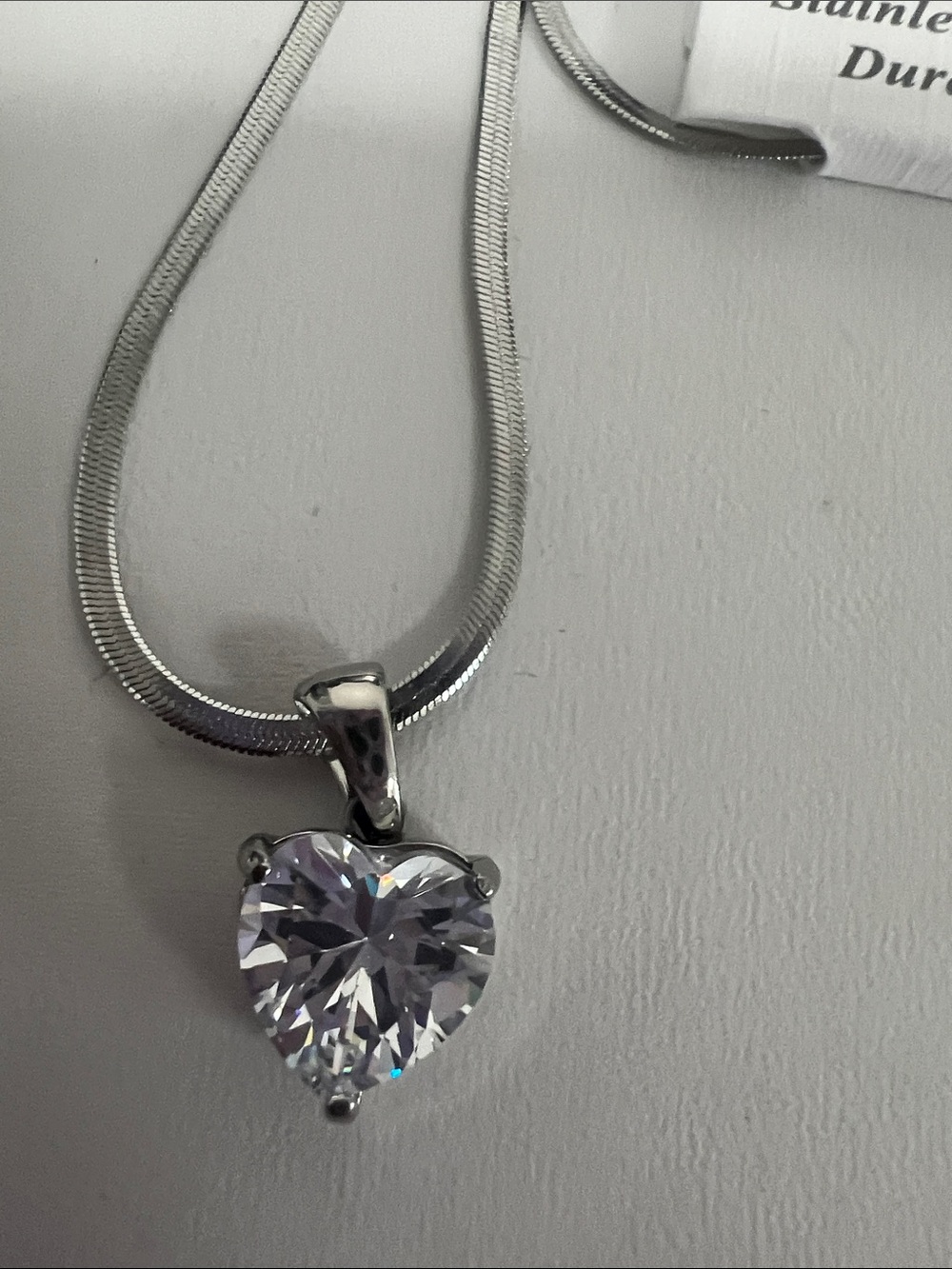 Cubic Zirconia Pendant Necklace - Silver stainless steel